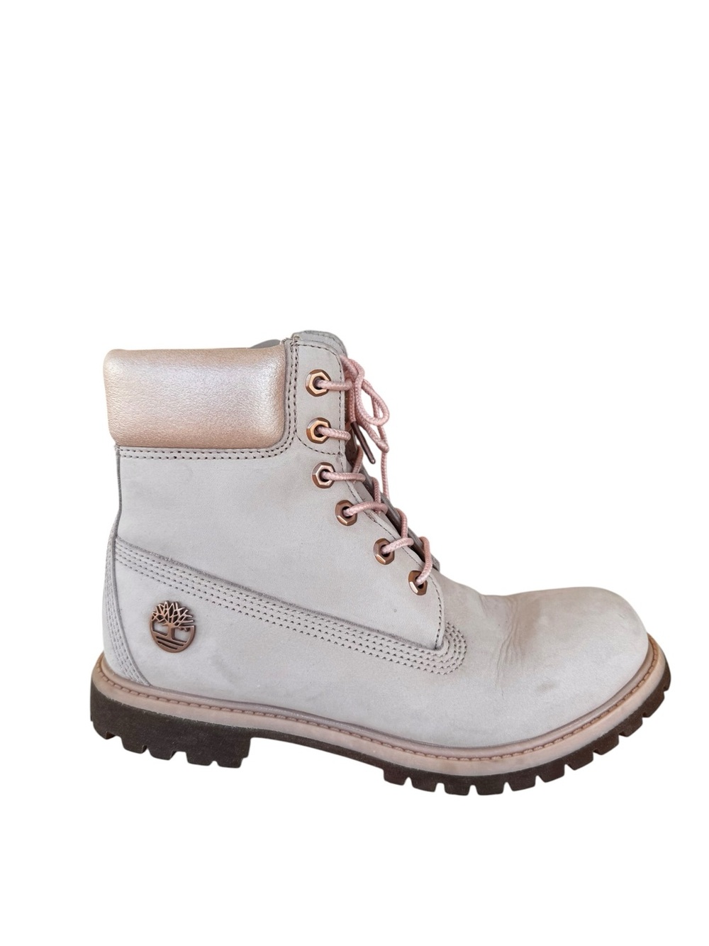 Timberland Blush Pink Nubuck Leather Premium 6 Inch Waterproof Boots Size 8M EUC